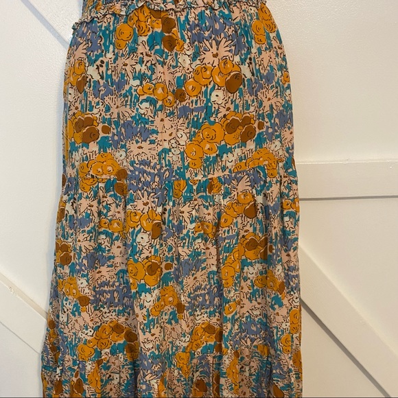 Sea Biarritz Floral Smocked Ruffle Cap Sleeve Tiered Midi Dress Orange Sz 8 - Picture 5 of 13